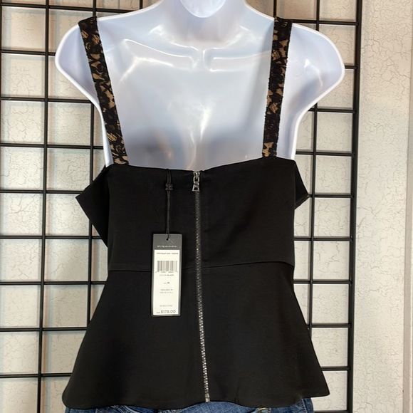 BCBG Max Azria Lace Corset Tank Top Shirt Cami Black Tan Back Zip Fitted | Sz M - Picture 7 of 12